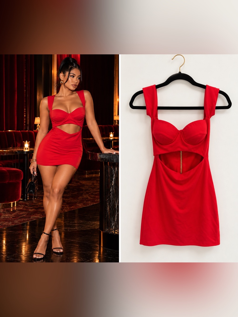 h:ours Revolve Red Cutout Mini Bodycon Party Dress S Rayvon Ponte Clubwear